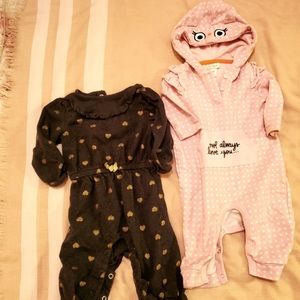 Great Condition 3M & 6M Carter's black/gold and pink Cat & Jack owl Coveralls